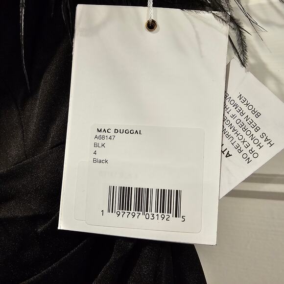 Mac Duggal 68147 Black Feather Trim One Shoulder Sleeveless Midi Dress Size 4 - Picture 9 of 10